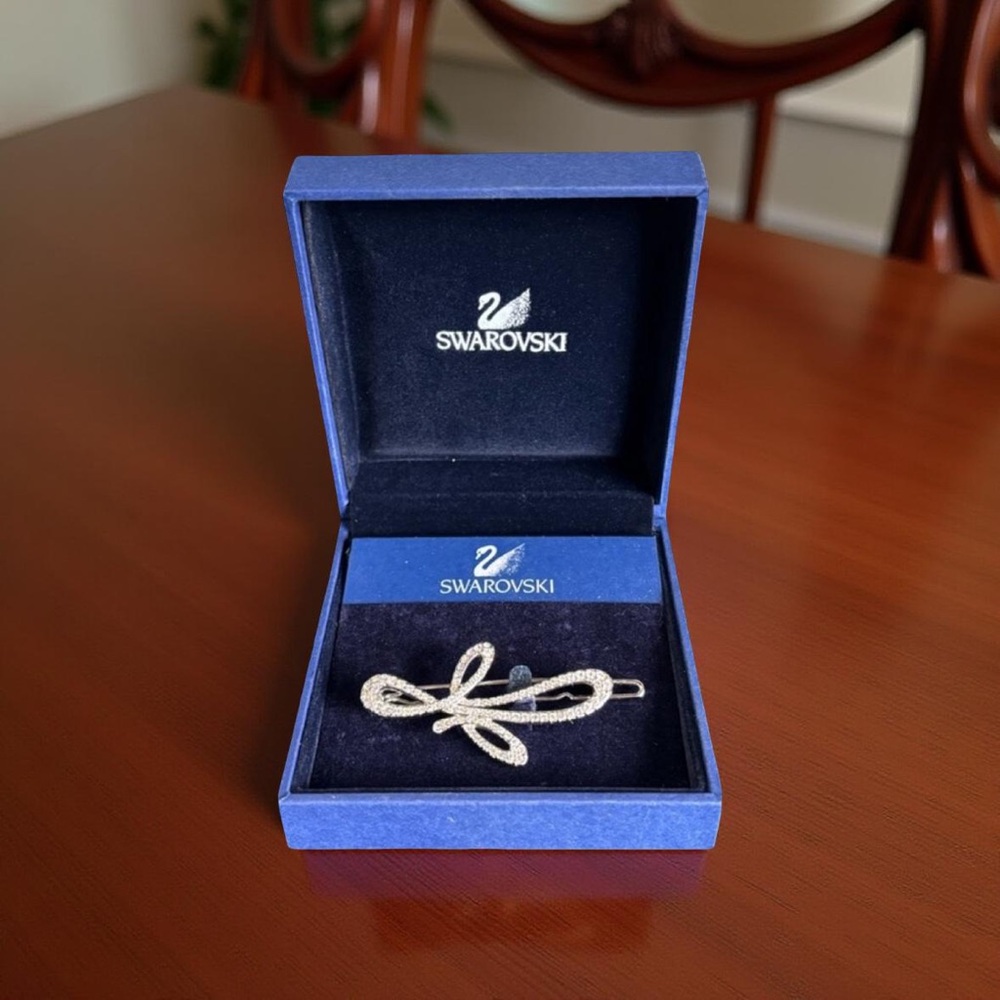 Swarovski Silver Crystal Bow Swirl Barrette Clip